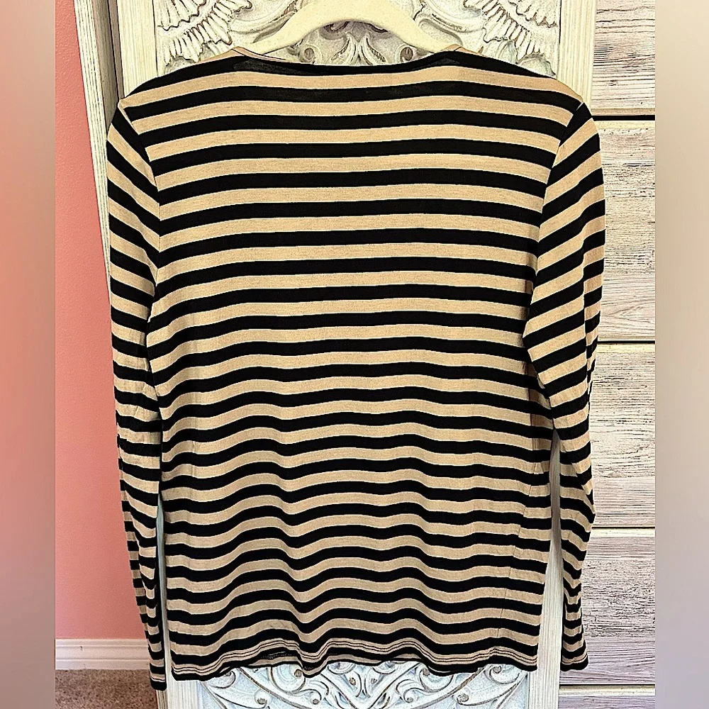 Michael Kors Black & Cream Striped Long-Sleeve Top with Neck Cutouts